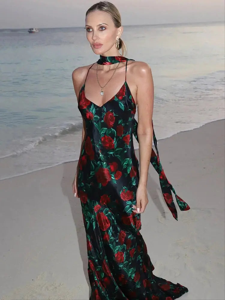 Bella Pink Halter Maxi Dress - Bellaovo