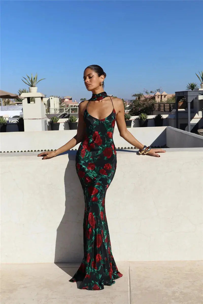 Bella Pink Halter Maxi Dress - Bellaovo