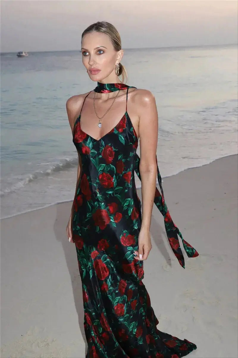 Bella Pink Halter Maxi Dress - Bellaovo