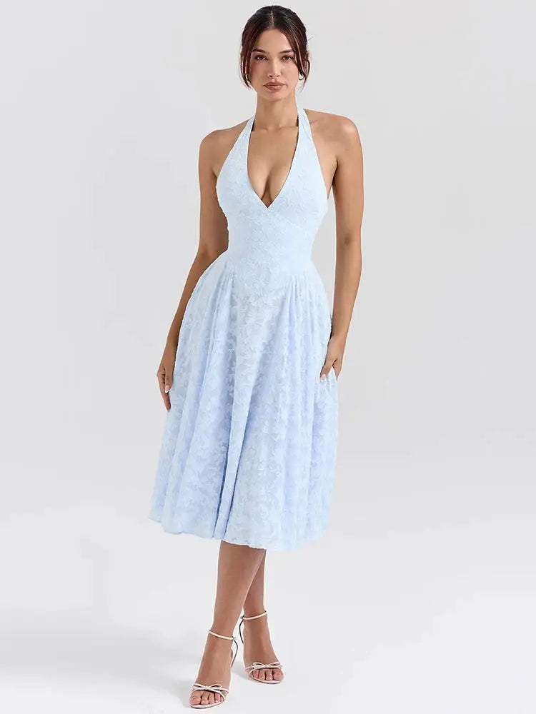 Bella Serene Lace Halter Midi Dress - Bellaovo