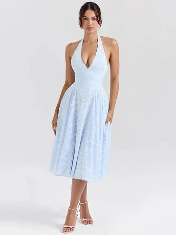 Bella Serene Lace Halter Midi Dress - Bellaovo