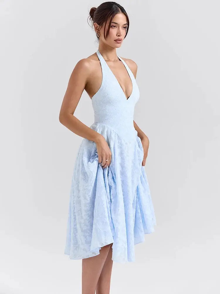Bella Serene Lace Halter Midi Dress - Bellaovo