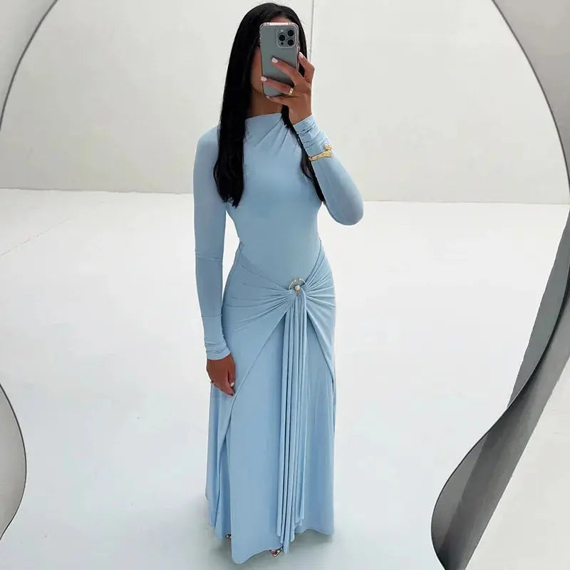 Bella Azure Drape Maxi Dress - Bellaovo
