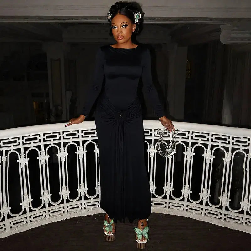 Bella Azure Drape Maxi Dress - Bellaovo