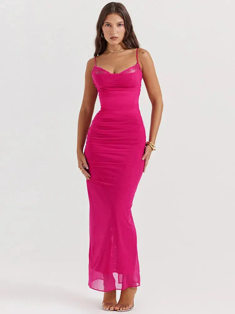 Bella Fuchsia Sheer Maxi Dress - Bellaovo