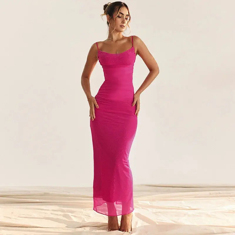 Bella Fuchsia Sheer Maxi Dress - Bellaovo