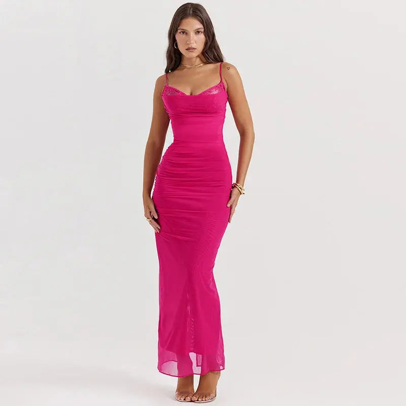Bella Fuchsia Sheer Maxi Dress - Bellaovo