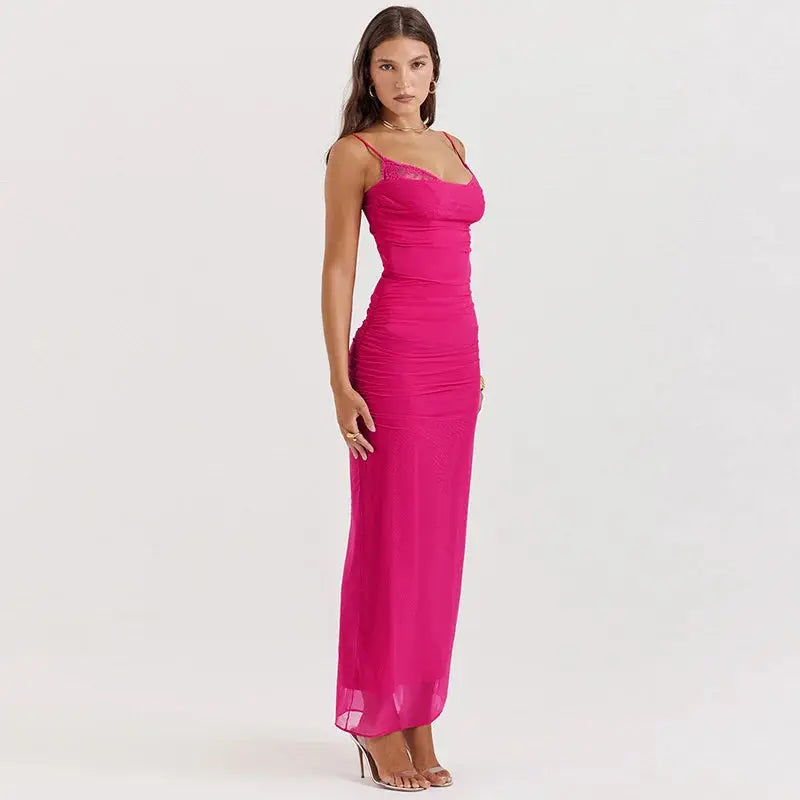 Bella Fuchsia Sheer Maxi Dress - Bellaovo