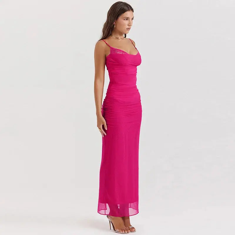 Bella Fuchsia Sheer Maxi Dress - Bellaovo