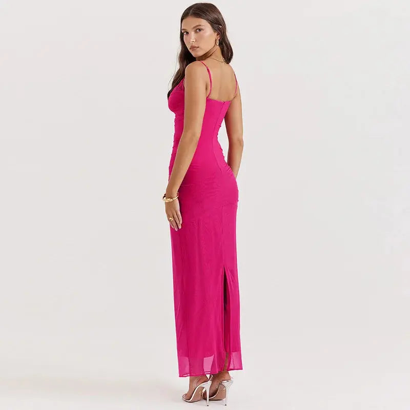 Bella Fuchsia Sheer Maxi Dress - Bellaovo