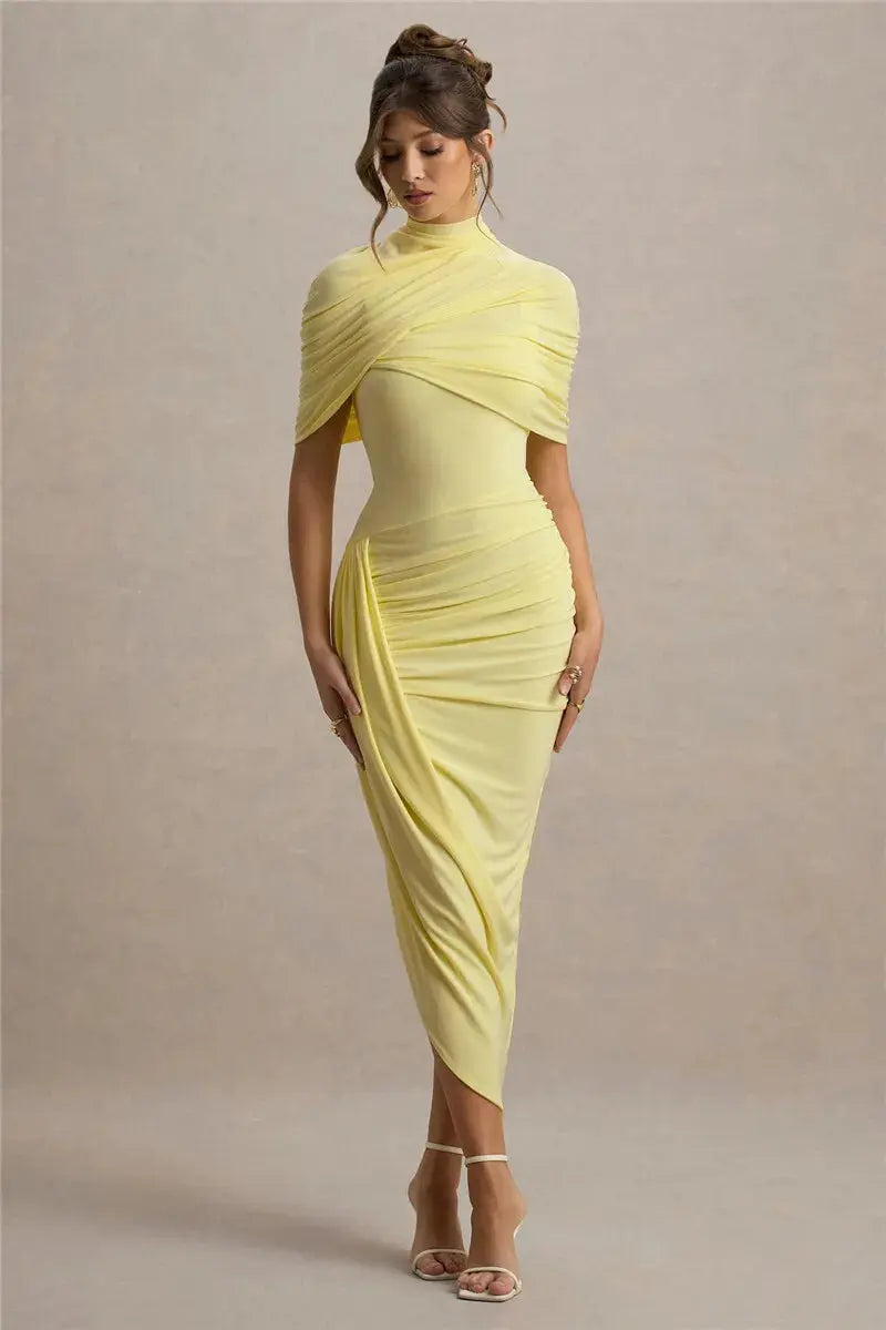 Bella Soleil Draped Midi Dress - Bellaovo