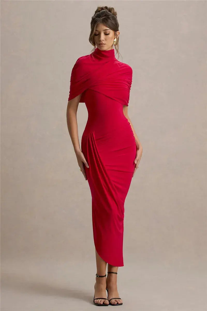 Bella Soleil Draped Midi Dress - Bellaovo