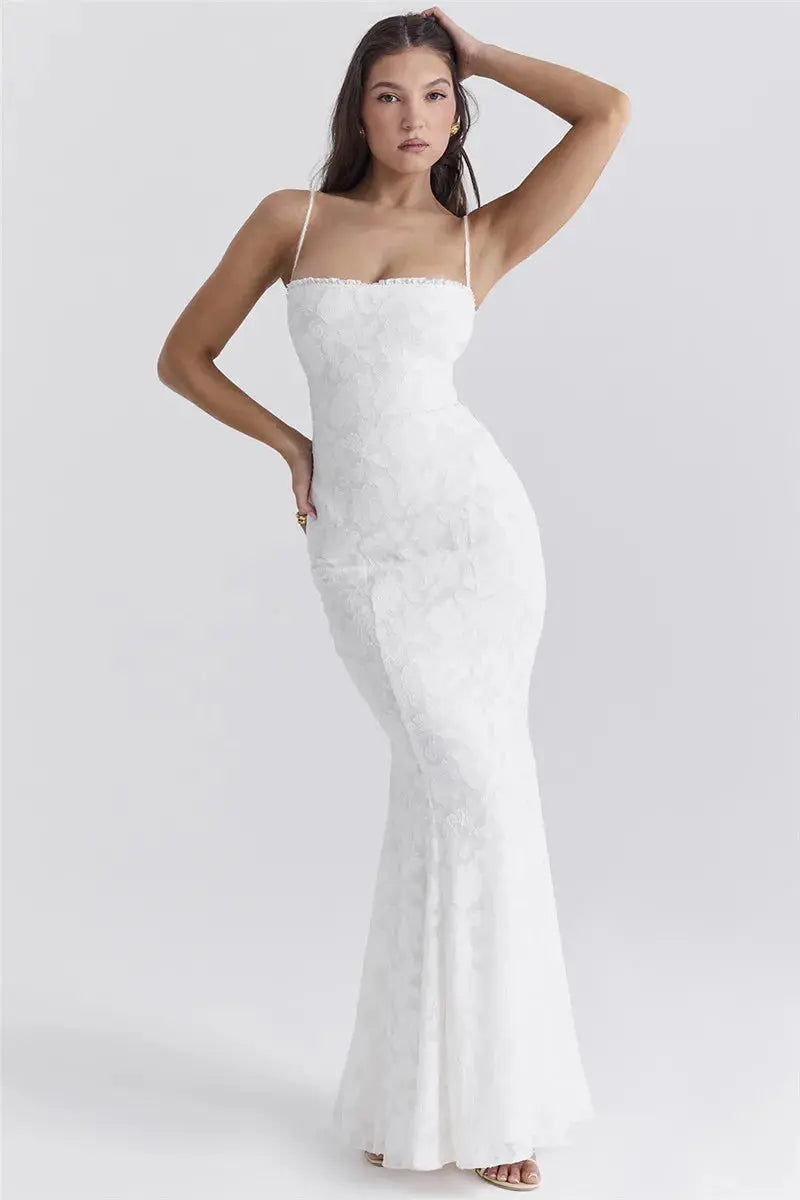 Bella Ivory Lace Maxi Dress - Bellaovo