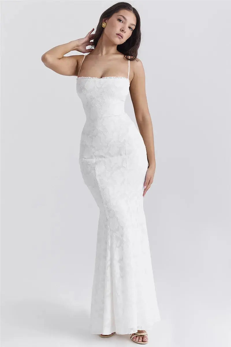 Bella Ivory Lace Maxi Dress - Bellaovo