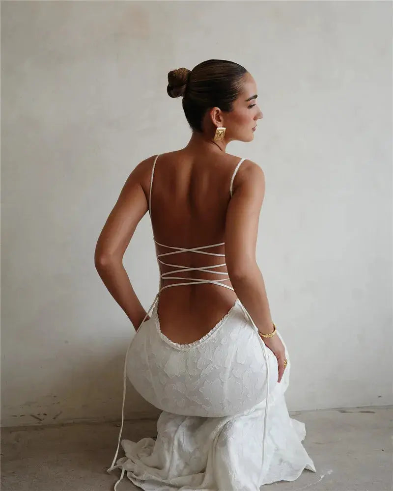 Bella Ivory Lace Maxi Dress - Bellaovo