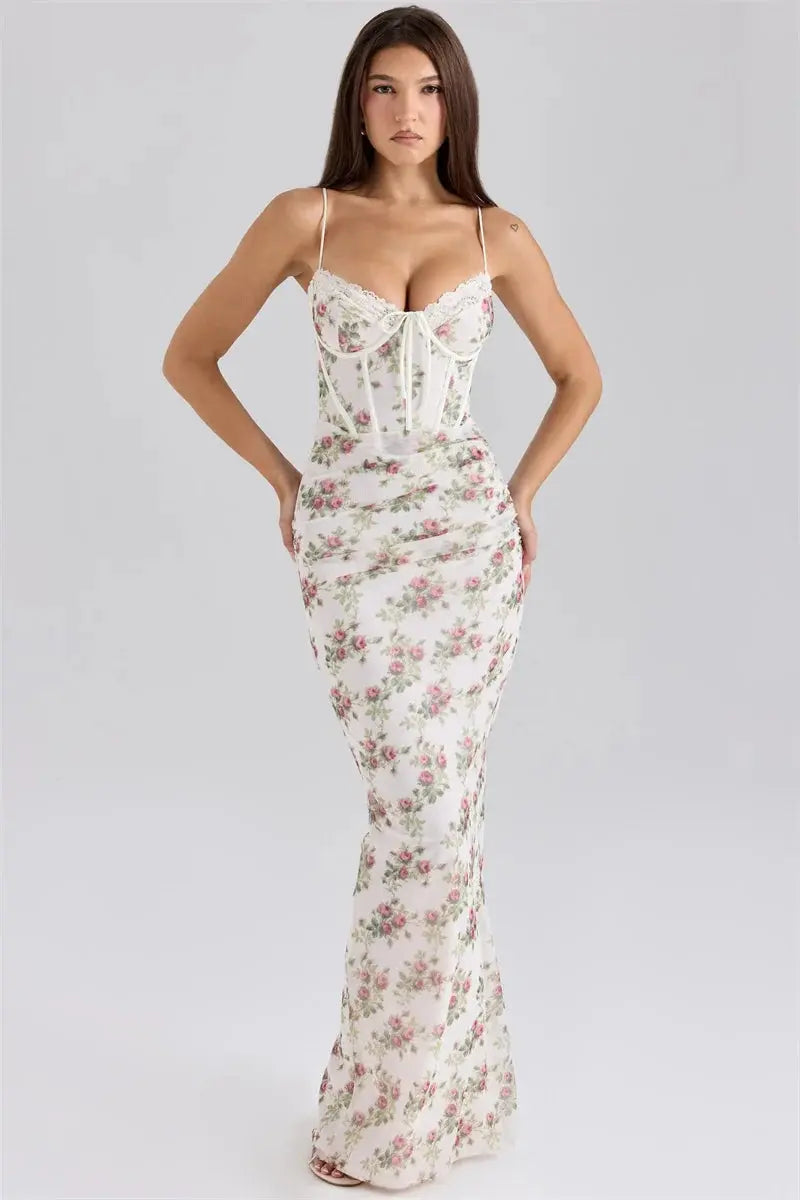 Bella Rose Corset Maxi Dress - Bellaovo