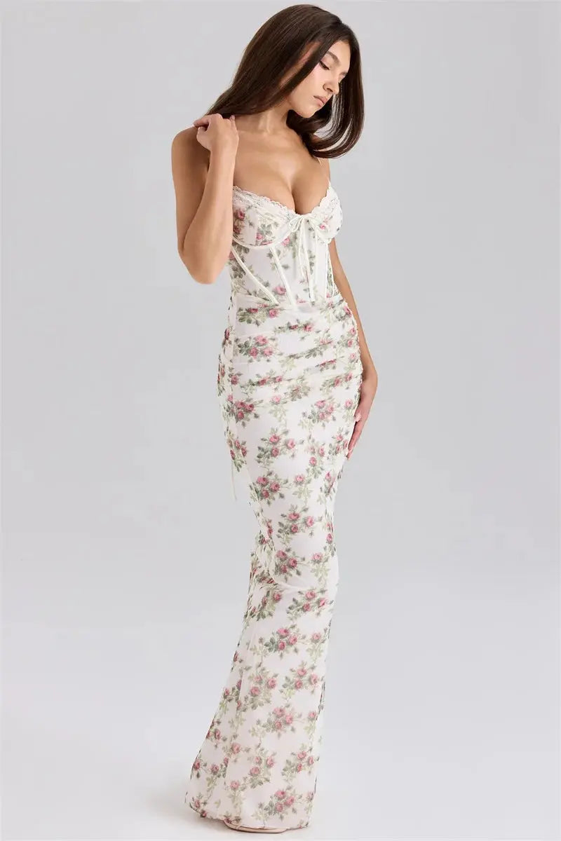 Bella Rose Corset Maxi Dress - Bellaovo
