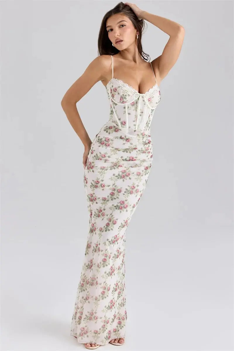Bella Rose Corset Maxi Dress - Bellaovo