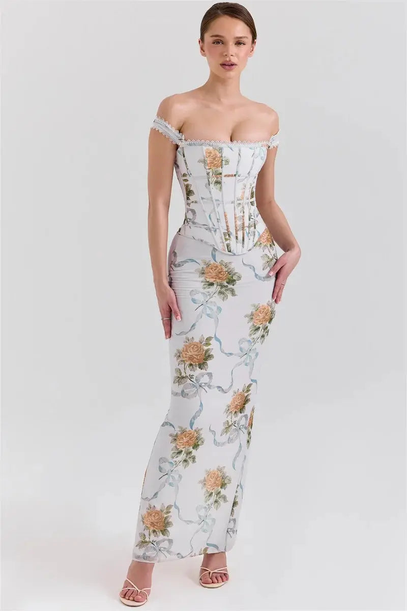 Bella Fleur Corset Maxi Dress - Bellaovo