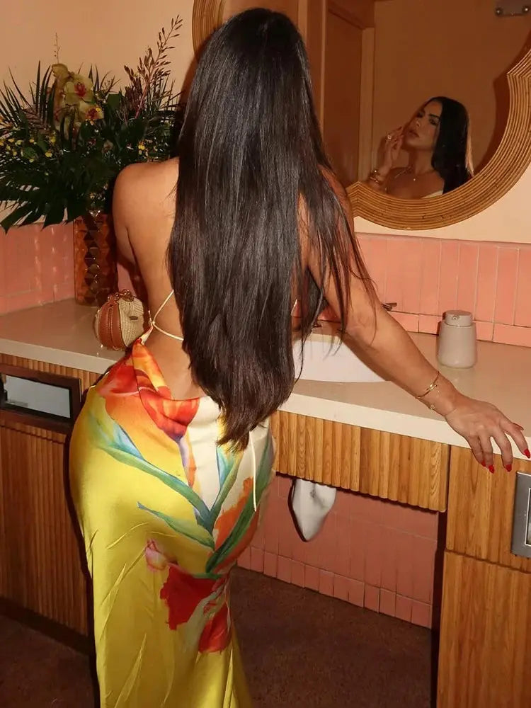 Bella Fiora Floral Satin Maxi Dress - Bellaovo