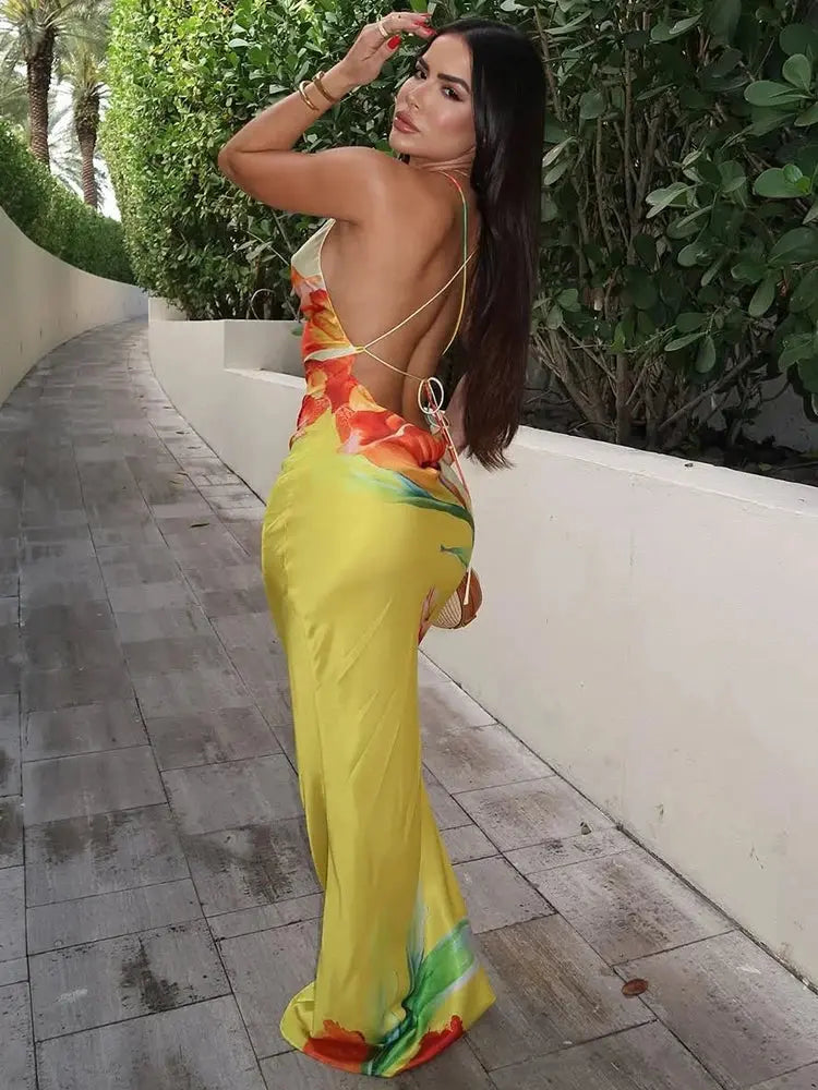 Bella Fiora Floral Satin Maxi Dress - Bellaovo