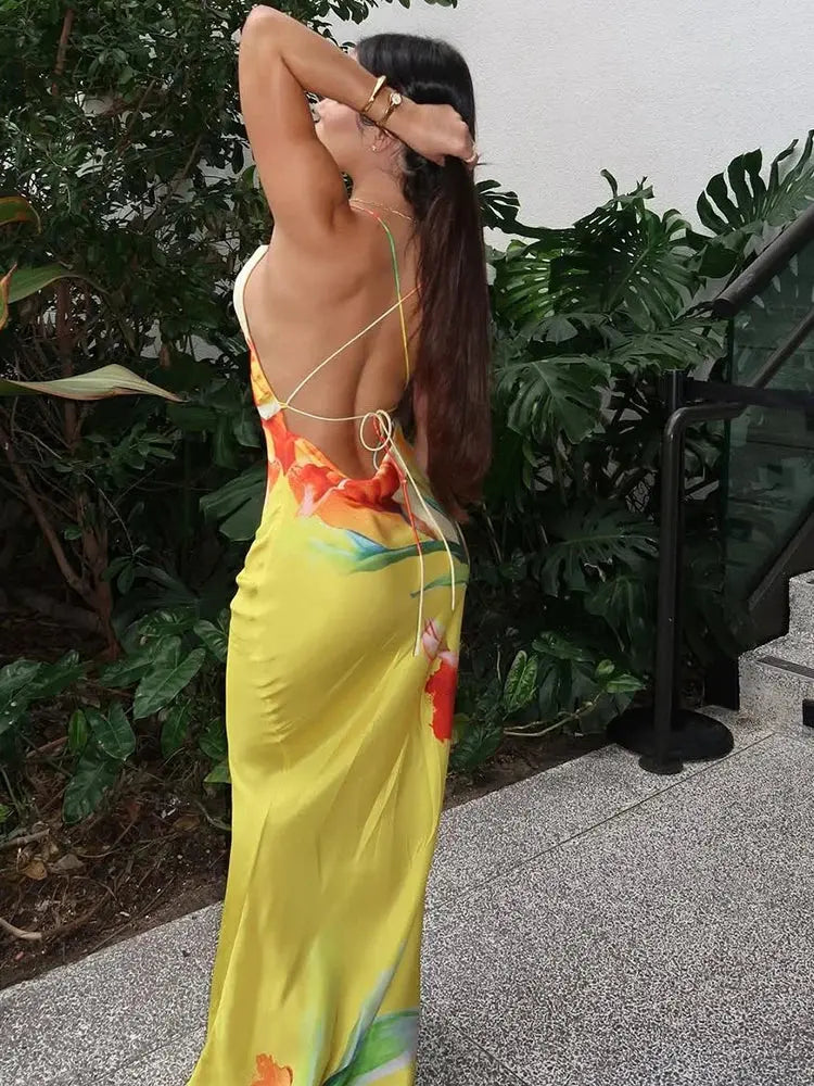 Bella Fiora Floral Satin Maxi Dress - Bellaovo